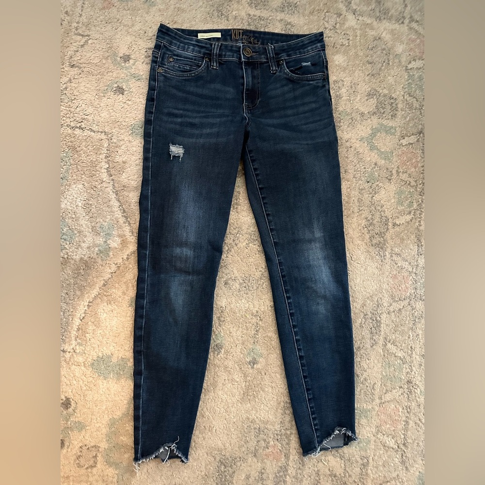 Kut from the Kloth Blue Skinny Jeans Distressed Fading